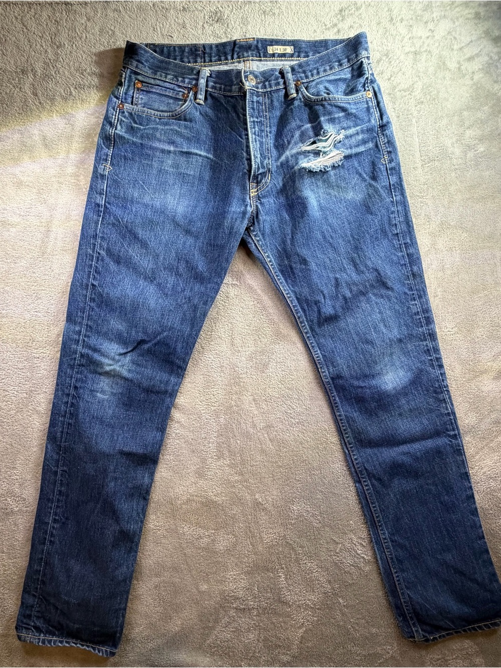 Mens Polo Ralph Lauren Vintage 15941 blue denim jeans Straight Leg size 34x32.